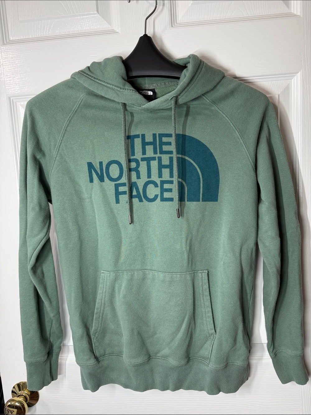 The North Face Sage Green Pullover Hoodie with Navy Logo